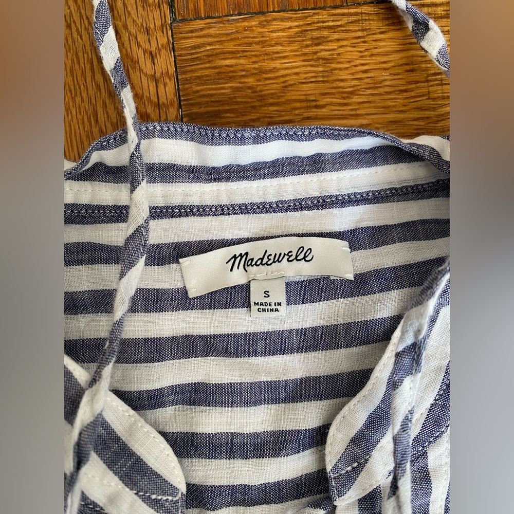 Madewell Striped Lace Up Blouse Womens Small Blue White Cotton Lightweight Top - Picture 2 of 11